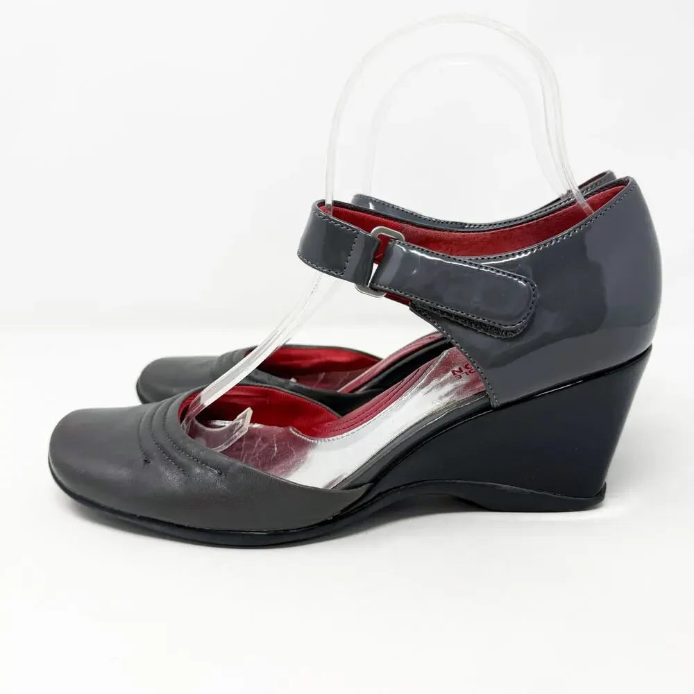 Vintage Y2K Kenneth Cole Gray Leather Wedge Heels Women’s Size 8 EUC Square Toe